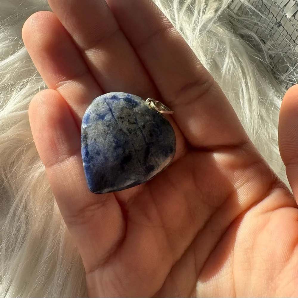 Blue Sodalite Heart Pendant with Silver Bail | Healing Crystal Necklace Charm - Picture 5 of 6